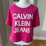 Calvin Klein Hot Pink White French Terry Cropped Short Sleeve Sweatshirt Small Photo 11