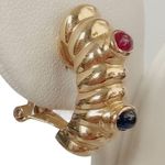 Ruby 14KT Yellow Gold Oval Sapphire Fine Statement Cabachon Omega Back Earrings Photo 3