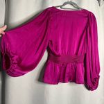 1. State State Hot Pink Satin Long Sleeve Blouse Small Photo 5