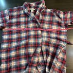 The Vermont Country Store Plaid Flannel Robe L Cotton Loungewear Tie Waist Coy Blue Size L Photo 4