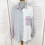 Entro  Oversized Gauze Color Block Button Up Shirt White Grey Purple Small Photo 1