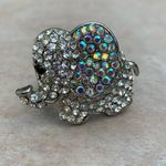 Silver Tone Crystal Lucky Trunk Up Elephant Ring Photo 0