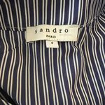 Sandro  Paris V-neck, Blue and White Striped Mini Dress with Puff Sleeves Size 4 Photo 7