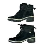 Anne Klein Langstyn Leather Ankle Boots Womens 9.5 Black Chunky Heel Moto Winter Photo 1