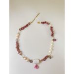 Real Natural White Pink Purple Freshwater Pearl Necklace Pink Stone Handmade Photo 2