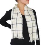 90s Vintage English Village White Plaid Scarf Preppy Retro Cozycore Black Photo 3