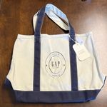 NWT Gap X DOEN Logo Tote Bag Smooth Cotton Canvas With Straps Blue Photo 0