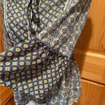 Jolt  Women's Blue Tie Neck 3/4 Bell Sleeve Peasant Top Photo 3