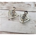 Vintage Clip On Earrings Unusual Triangle Shape Gold Tone & Dark Pink Photo 4