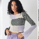 Urban Outfitters  Overlock Patchwork Knit Top Sweater Purple Boho Size Small Photo 0