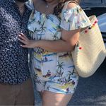 Forever 21  Plus Size Beach Motif Romper White Summer Print Off the Shoulder 3X Photo 2