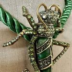 Heidi Daus "Madame Grasshopper" Crystal Green Enamel Brooch + Green Rope Cord Ne Photo 4