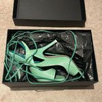 The Attico Inez Strappy Heeled Open Square Toe Sandal Emerald Green Croc sz 38 Photo 4