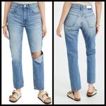RE/DONE ππ 70's Straight Leg Jeans ~ Daring Indigo With Rip High Waist 31 NWOT Photo 5