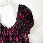 Torrid  Plus Size 2X Top Babydoll Velvet‎ Tiered Black Pink Floral Peplum 1362 Photo 6
