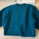 H&M Dark Green Blue Teal Fuzzy Cotton Crewneck Sweater Photo 1