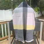 AQUA Bloomingdale’s Pink Gray Yellow Plaid Blanket Scarf w/ Fringe NEW Giftable Photo 4