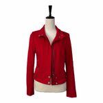 Cache  Jacket Cropped High Stand Collar Moto Zip Snap Closure Red Women’s Size 4 Photo 13