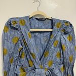 ZARA  Blue Green Big Spotty Print Bow Long Sleeve Blouse Size XS Photo 7