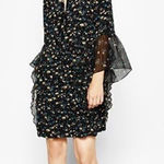 ZARA Floral Printed Lace Mini Long Sleeve Dress with Frills Photo 0