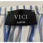 VICI Womens White & Blue Striped Off The Shoulder Tie Waist Top Size Large Photo 4