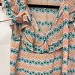 Paloma Blue Sophia Blouse Top Geometric Flutter Sleeve Tie V Neck Size Small Pink Photo 2