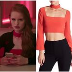 Cinq à Sept Cinq a Sept Aurora Red Amara Choker Square Neck Long Sleeve Crop Top Size 0 Photo 1