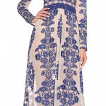 For Love & Lemons  TEMECULA MESH PURPLE NUDE MAXI LONG SLEEVE EMBROIDERED DRESS M Photo 0