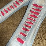 Zoomp Vintage Light Washed Distressed Pink Overlay Denim Jeans Size 36 Blue Photo 2