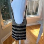 Vintage Boho Black and Taupe Tan Striped Crochet Woven Shoulder Crossbody Bag Photo 2