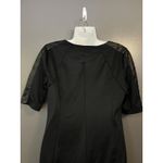Attention  Dress Womens Medium Black Faux Leather Sleeve Sheath Knee Length Photo 7
