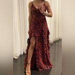 Cinq A Sept Stargazer Lilies‎ Glenda Gown Size 8 Red Floral Maxi Dress Photo 3