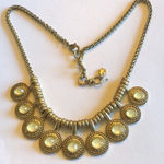 Lucky Brand  Brass Tone & Yellow Rhinestone Runway Boho Statement Necklace Photo 1
