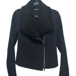 Vince  Shearling Collar Moto Zip Jacket Black Womens Size XS Photo 0