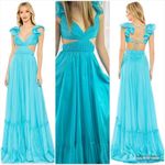 Mac Duggal 70254 Womens Blue Ruffled Shoulder Cut Out Lace Up Gown Dress Photo 2