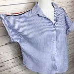 Japna Japan Blue & White Courier Stripe Casual Button Down Top Size Large Photo 7