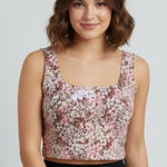 Lou & grey Athletic Floral Crop Top Tank Large Pink Brown Cottagecore Stretchy Photo 0
