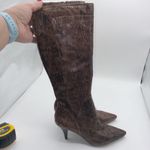 Nine West NWPickwick Womens 6M Brown Snake Print Knee High Stiletto Boots Career Photo 7