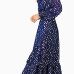 Lilly Pulitzer Cristiana Long Sleeve Chiffon Blue and Gold Midi Dress ~ Sz 00 🧡🍄 Photo 0