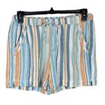 Briggs New York Briggs Medium Shorts Striped Linen Blend Pocket Elastic Waist Drawstring Hi-Rise Photo 0