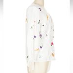 Topshop Field Embroidered Floral Blouse Top Linen White Tie Sleeves Size 12 L Photo 5