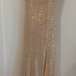 Sherri Hill  Sequin Gown Gold Formal Prom Evening Dress Open Back Slit Size 8 Photo 0