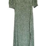 H&M  Green White Floral Puff Sleeve Sweetheart Neckline Midi Slit Dress Small Photo 1