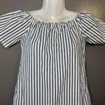 AG Adriano Goldschmied Dress Womens Medium Blue White Striped Off Shoulder Shift Photo 0