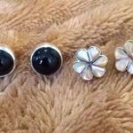 Sterling Silver Stud Bundle - Onyx Cabochon & Mother of Pearl Floral Inlay Photo 0