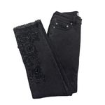 Free People  Crop Cutwork Cigarette Black Boho Floral Embroidered Jeans Size 25 Photo 2