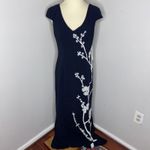 NWT Theia Black‎ Cap Sleeve Maxi Beaded Evening Dress Sz 10 Black Photo 1