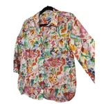 Chico's Women's Old Money Coastal Button Down Linen Floral Print Shirt Size 2 Photo 1
