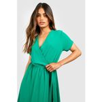 Boohoo Womens Dress Emerald Green Faux Wrap Maxi Dress Short Sleeve NEW Photo 3