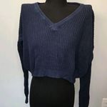 Brandy Melville  Cotton Navy Blue Ribbed Cropped V Neck Pullover Sweater One Size Photo 1